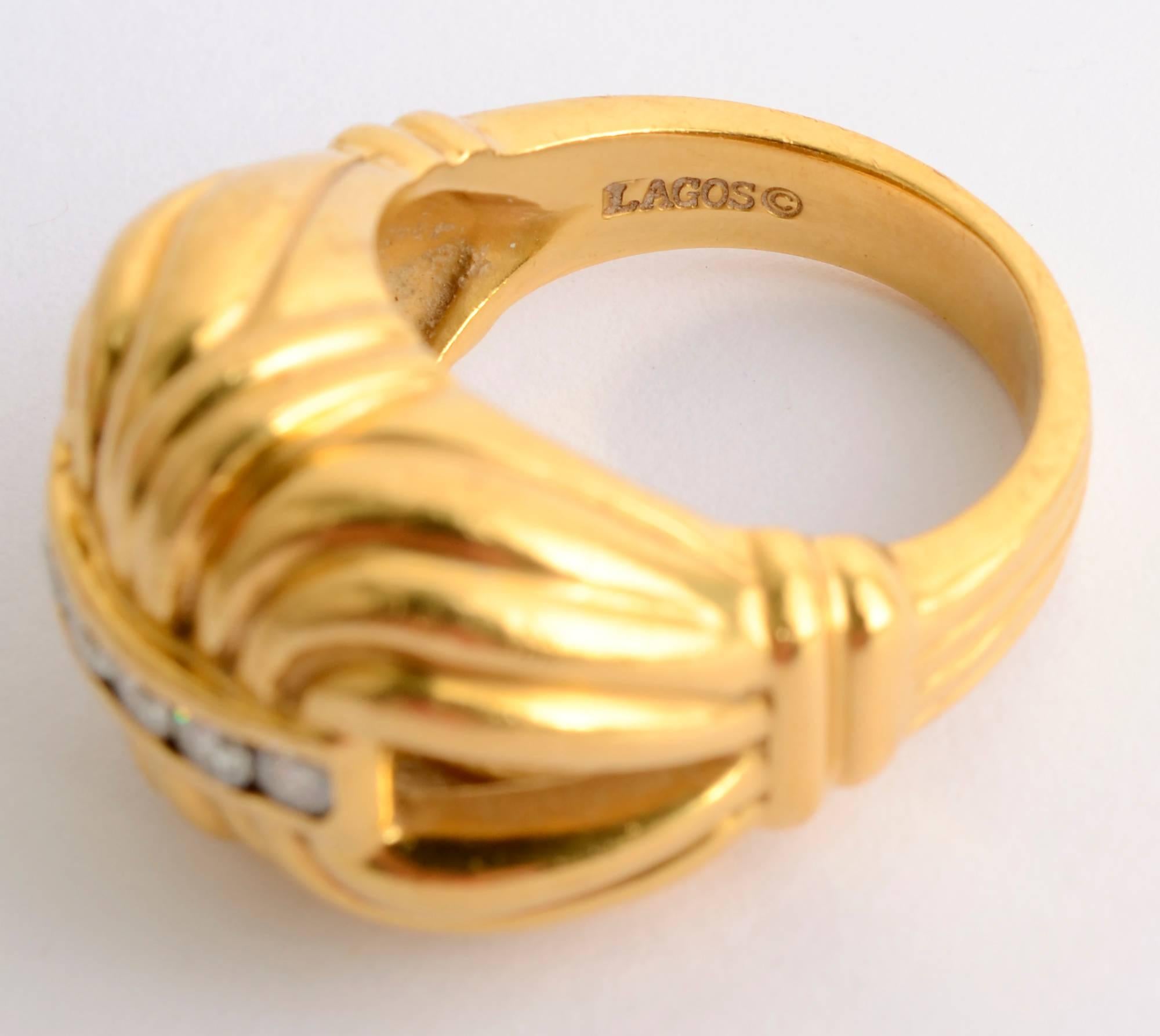 Women's or Men's Lagos Gold and Diamond Ring For Sale