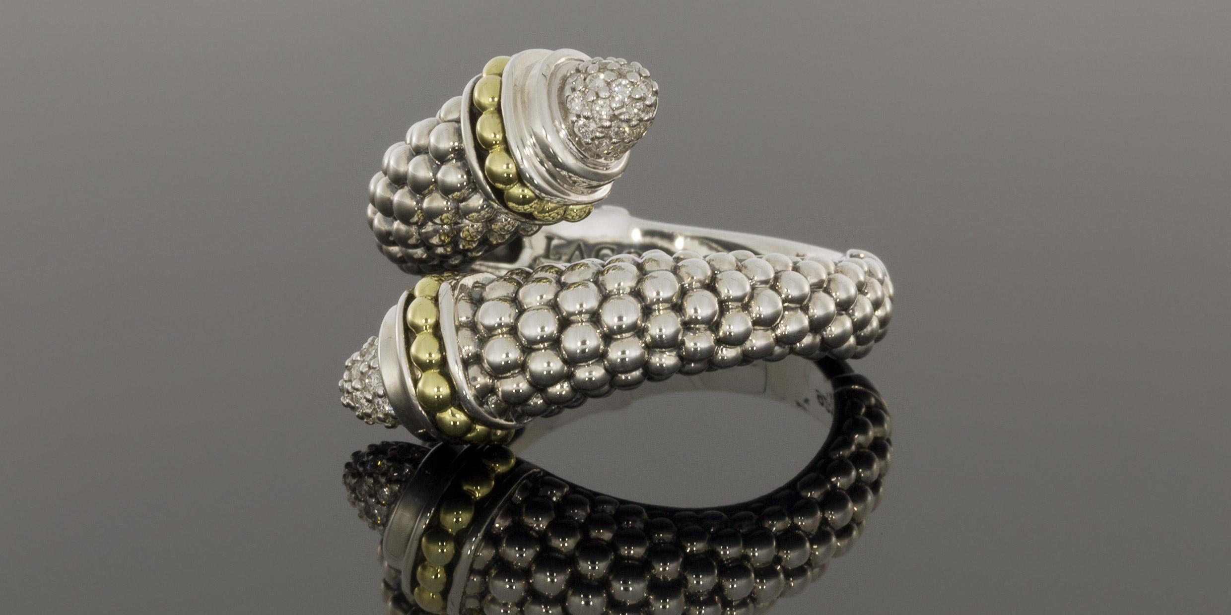Round Cut Lagos Gold and Silver 0.21 Carat Round Diamond Band Ladies Fashion Ring