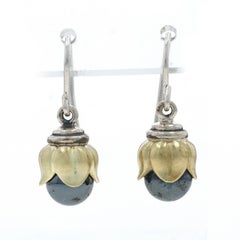 Pendientes colgantes de hematites Lagos -Plata de ley 925 Oro amarillo 18k Abalorio perforado