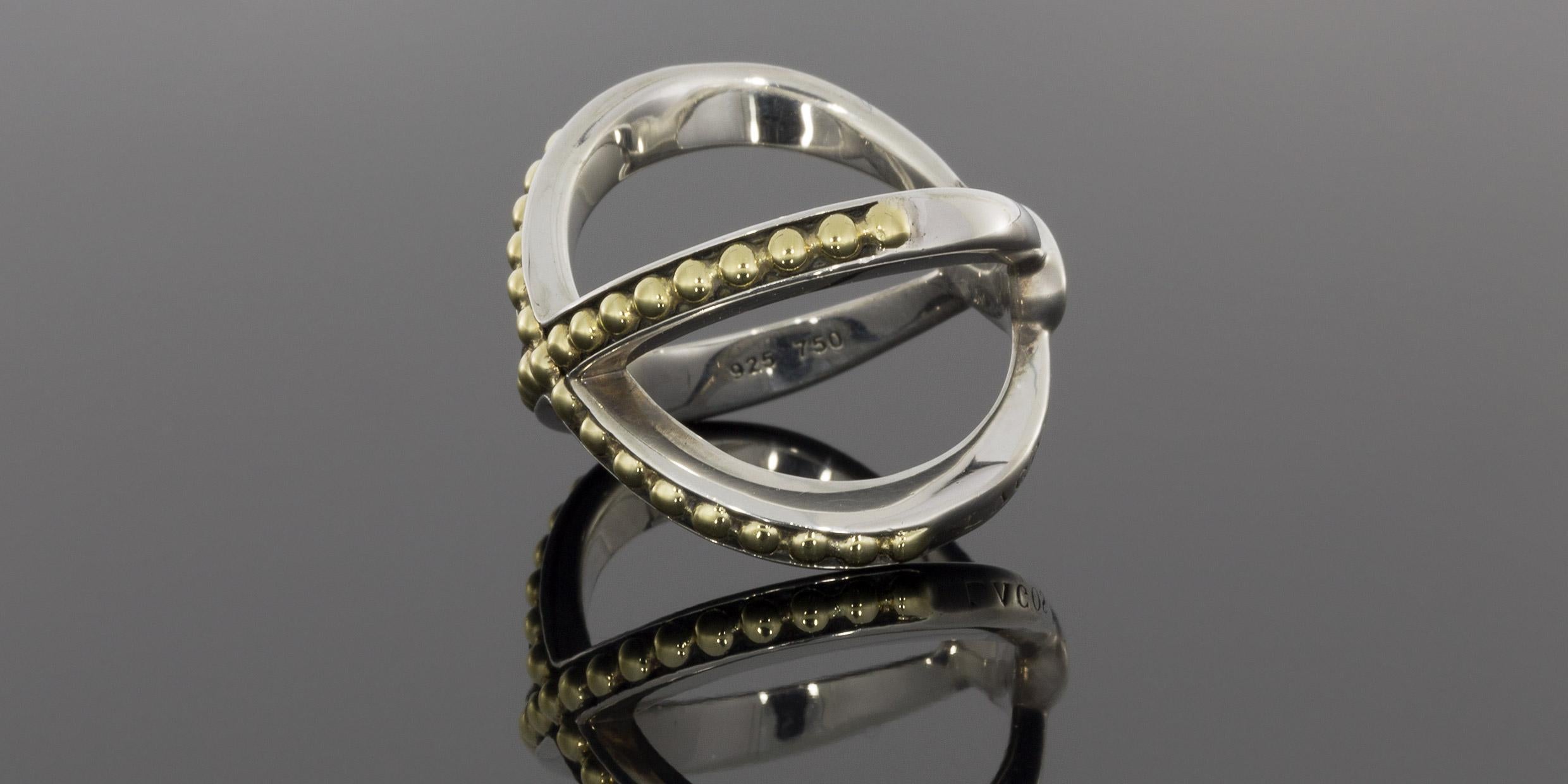 Lagos Infinity X Gold and Silver Band Ring In Excellent Condition In Columbia, MO