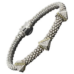 Lagos KSL SIlver & Gold 0.37 Carat 3 Diamond Pyramid Caviar Bracelet