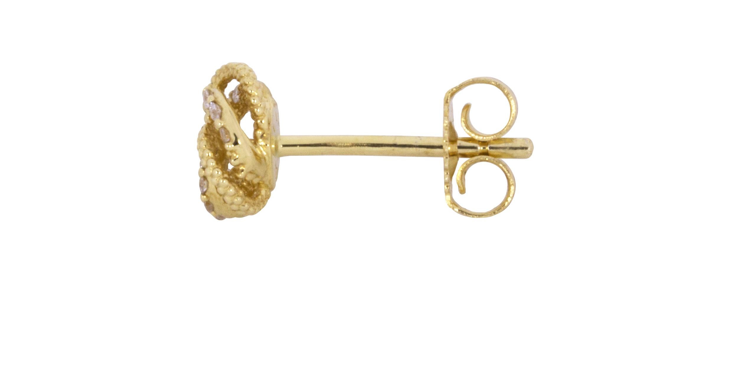 Round Cut Lagos Love Knot Yellow Gold 0.12 Carat Round Diamond Studded Earrings