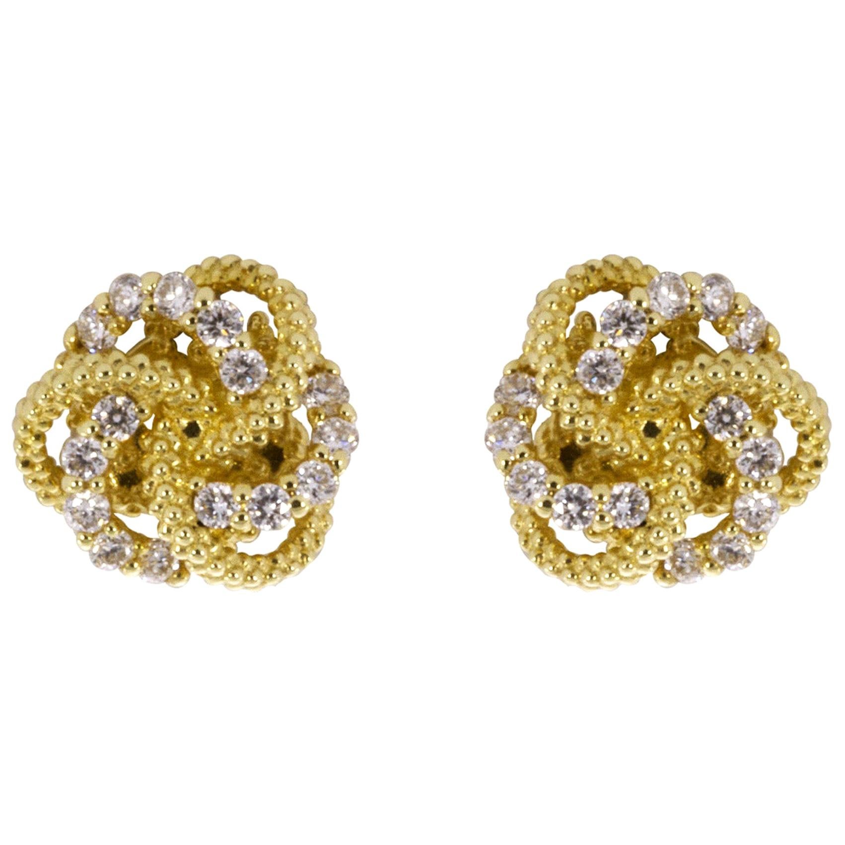 Lagos Love Knot Yellow Gold 0.12 Carat Round Diamond Studded Earrings