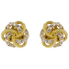 Lagos Love Knot Yellow Gold 0.12 Carat Round Diamond Studded Earrings