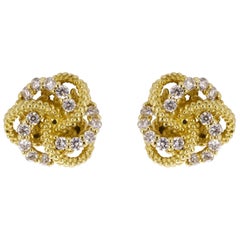 Lagos Love Knot Yellow Gold 0.12 Carat Round Diamond Studded Earrings