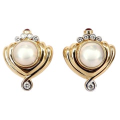 Lagos Mabe Pearls .60ct Diamonds Clip Earrings 18kt Gold*