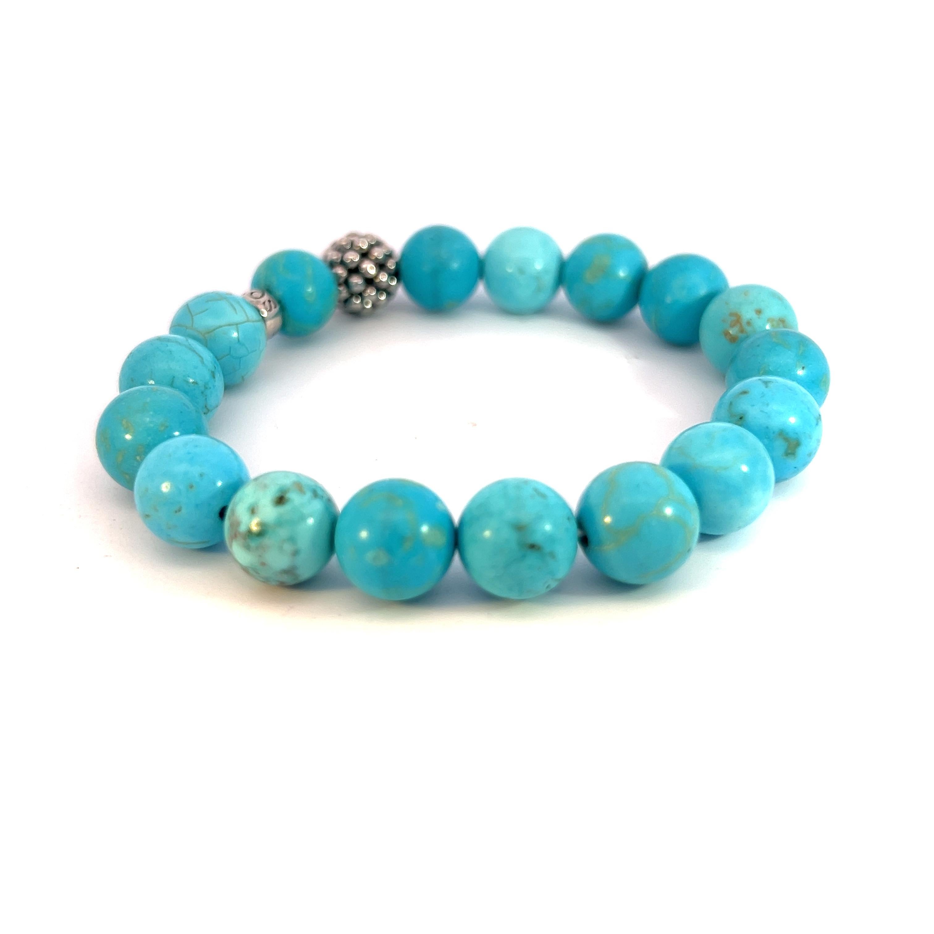 Lagos Maya Estate Turquoise Bead Bracelet Sterling Silver 10 mm In Good Condition For Sale In Brooklyn, NY