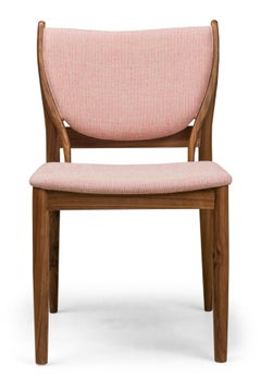 "Lagos" / Modern Walnut and Rose Pink Upholstered Dining Side Chairs