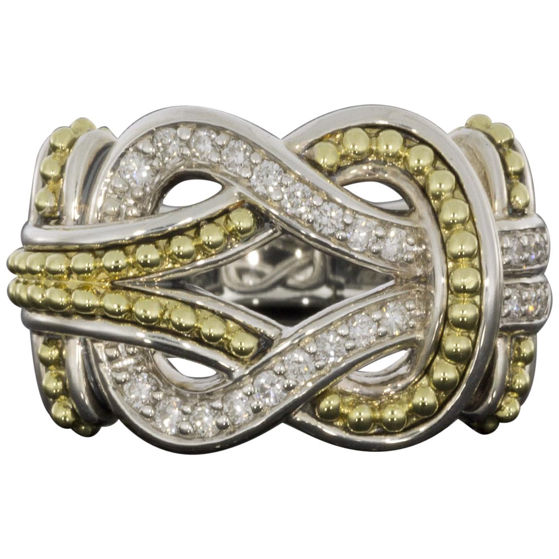 Bague à la mode Lagos Newport en or et argent avec diamants ronds de 0,24 carat pour femmes