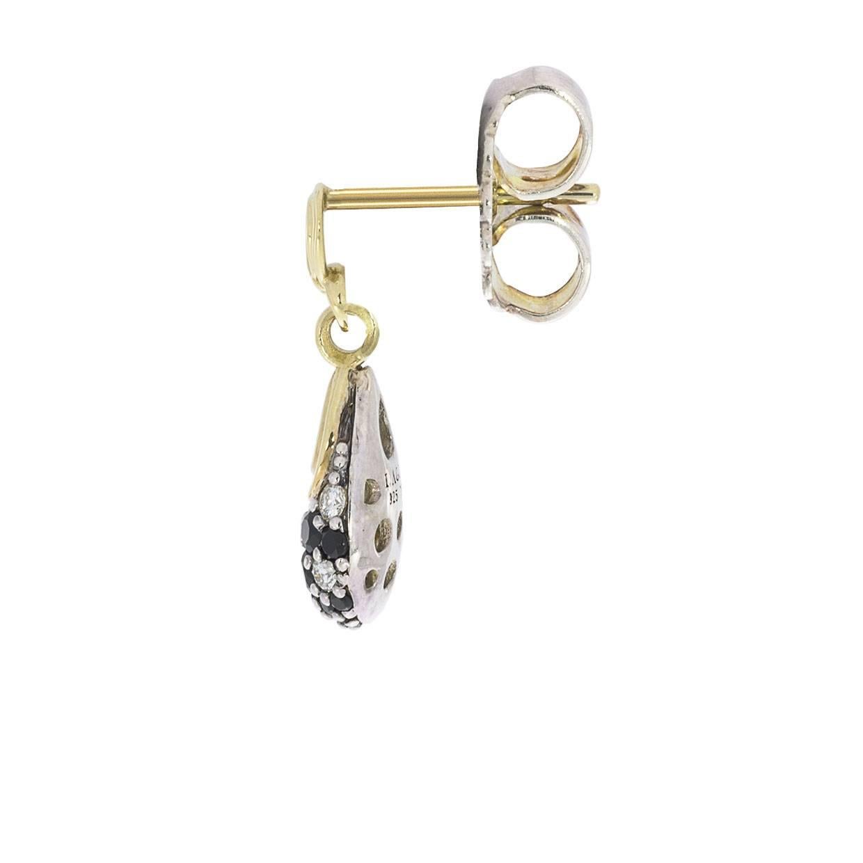 Round Cut Lagos Nightfall Pave Black Spinel Diamond Gold and Silver Teardrop Earrings