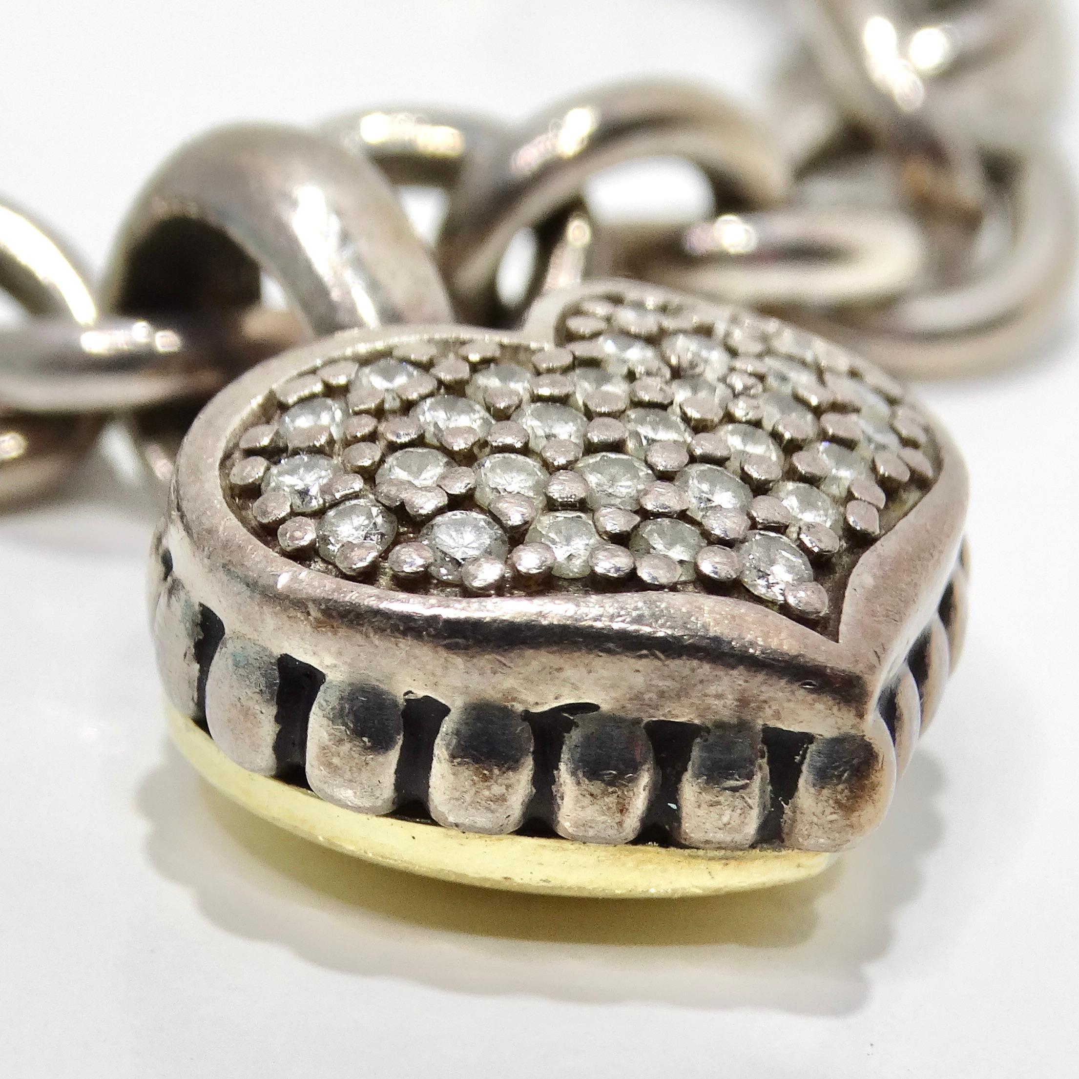 Brilliant Cut Lagos Pure Silver and 18K Gold Diamond Charm Bracelet For Sale