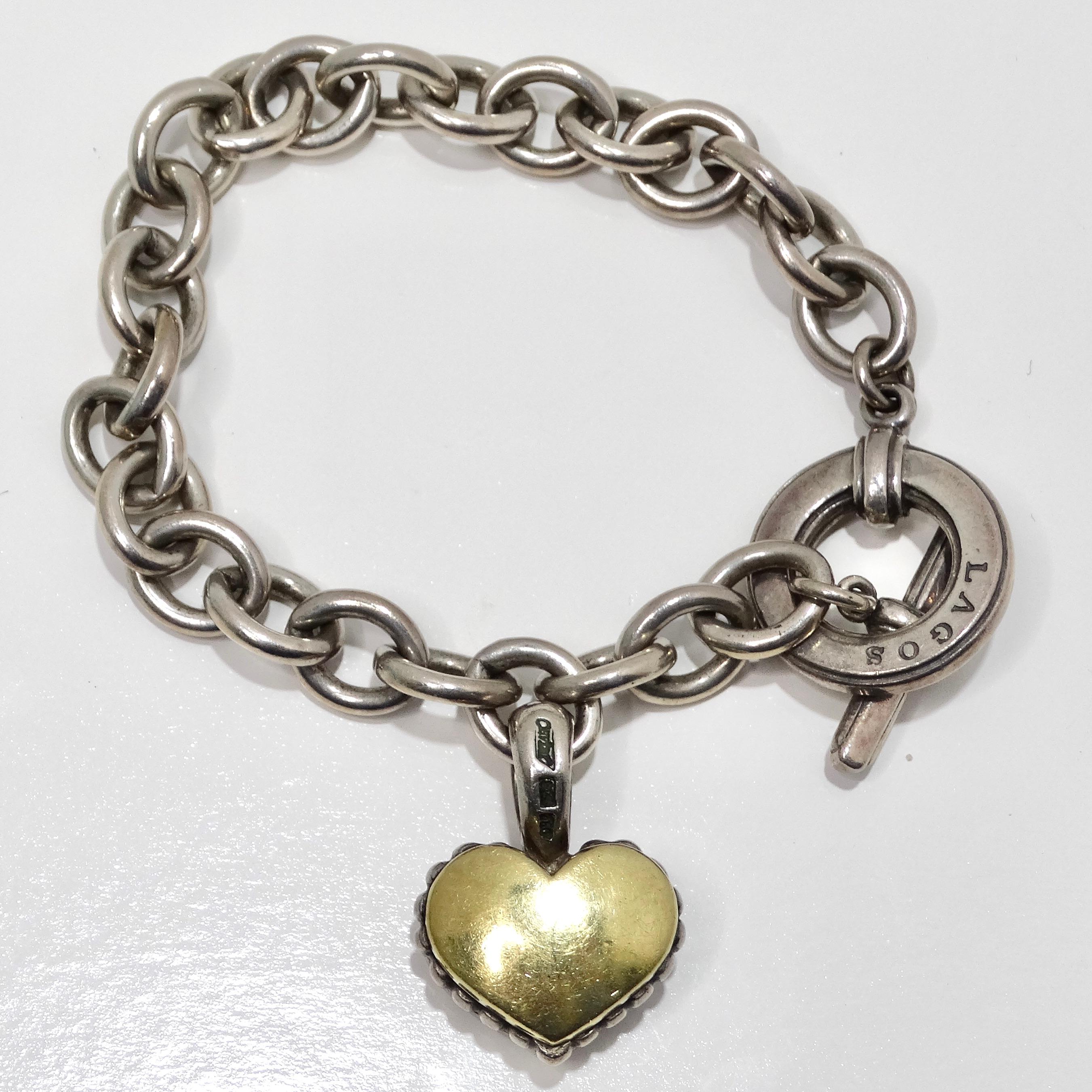 Lagos Pure Silver and 18K Gold Diamond Charm Bracelet In Good Condition For Sale In Scottsdale, AZ