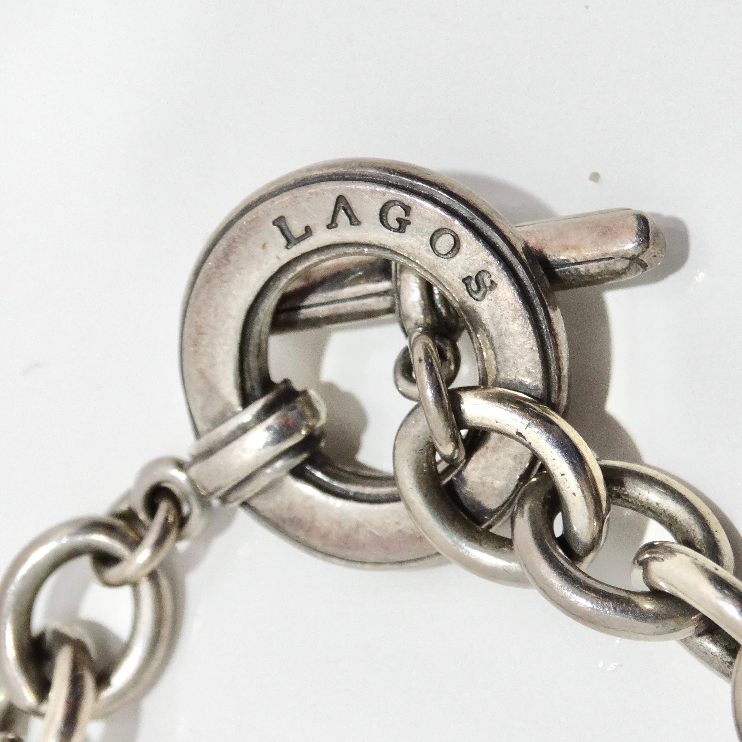 Lagos Pure Silver and 18K Gold Diamond Charm Bracelet For Sale 1
