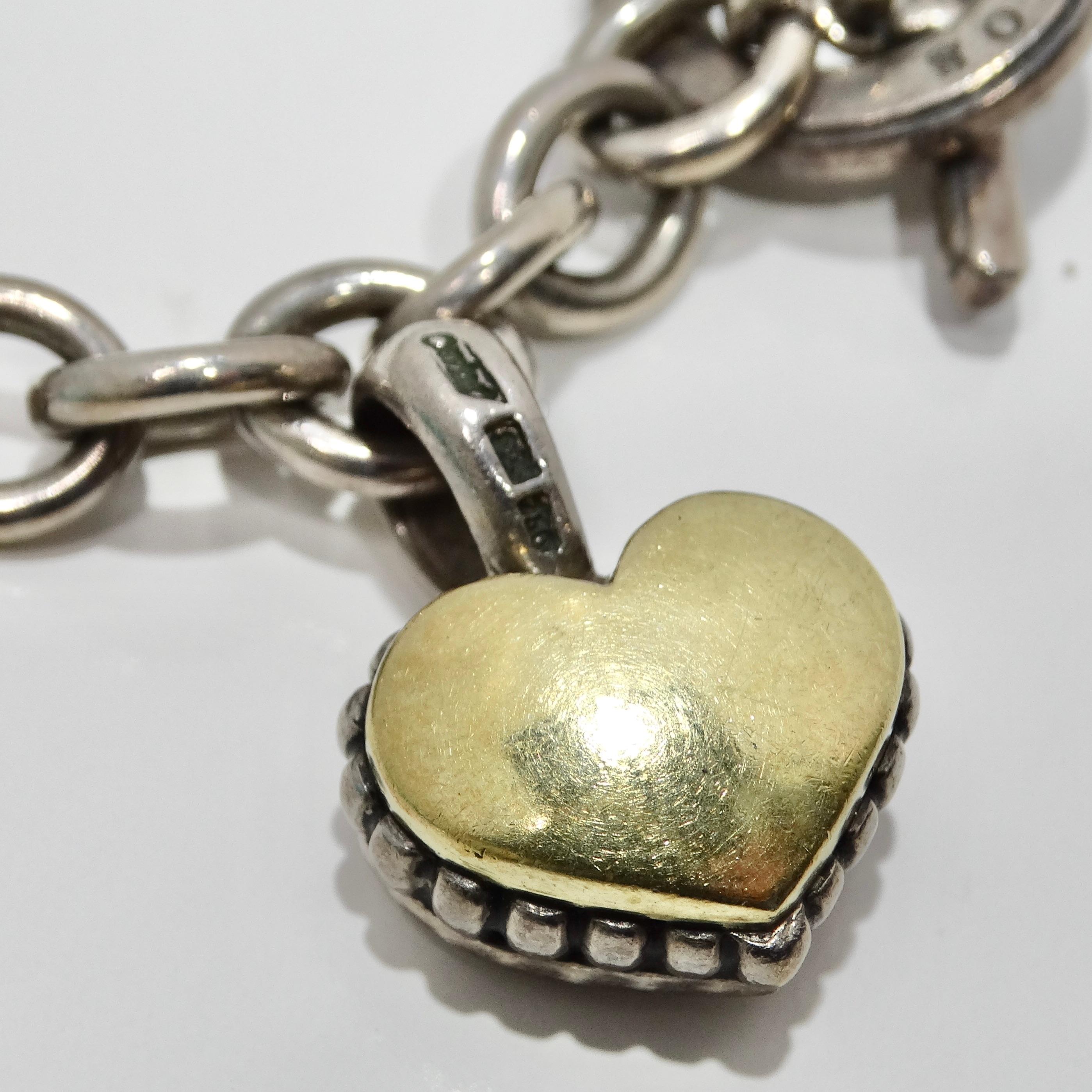 Lagos Charm-Armband aus reinem Silber und 18 Karat Gold mit Diamanten im Angebot 2