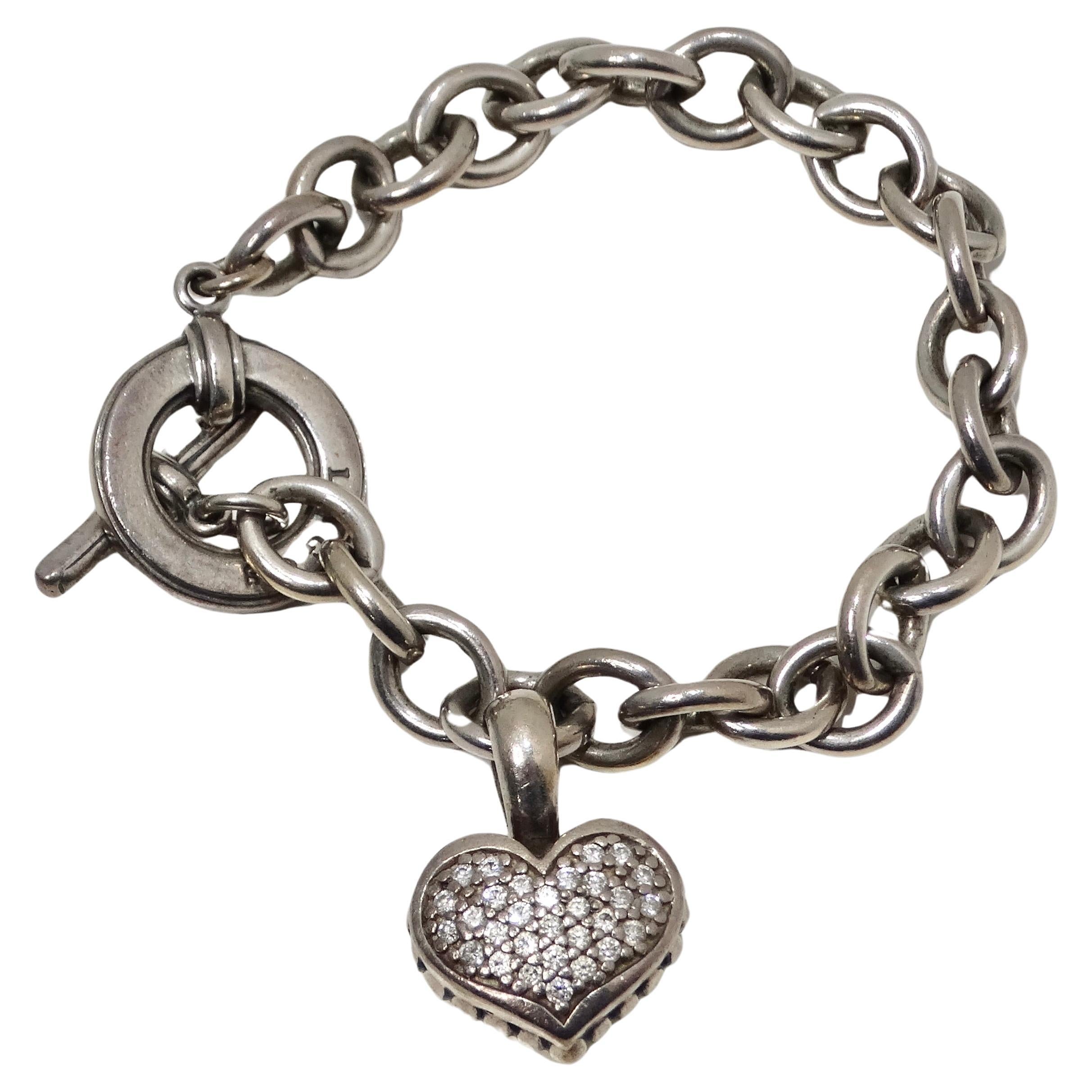 Lagos Pure Silver and 18K Gold Diamond Charm Bracelet For Sale