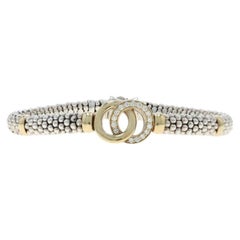 Lagos Signature Caviar Interlocking Circle 6mm Dia Bracelet 7.5" 925 18k .22ctw