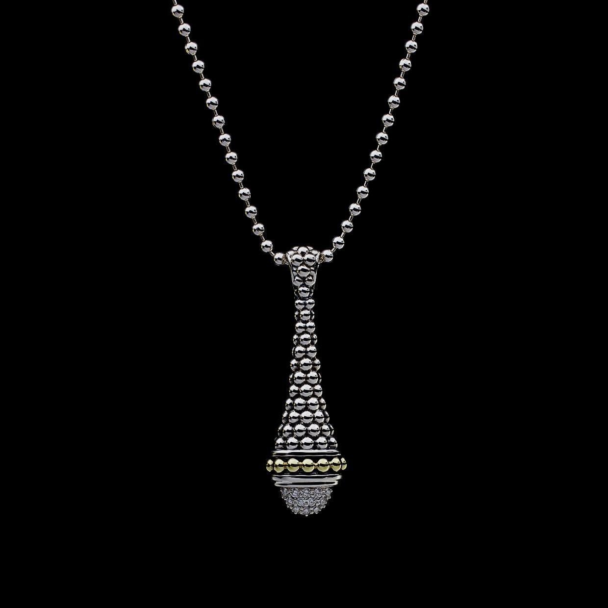 Lagos Signature Caviar Mixed Metals 0.36 Carat Round Diamond Pendant In Excellent Condition In Columbia, MO