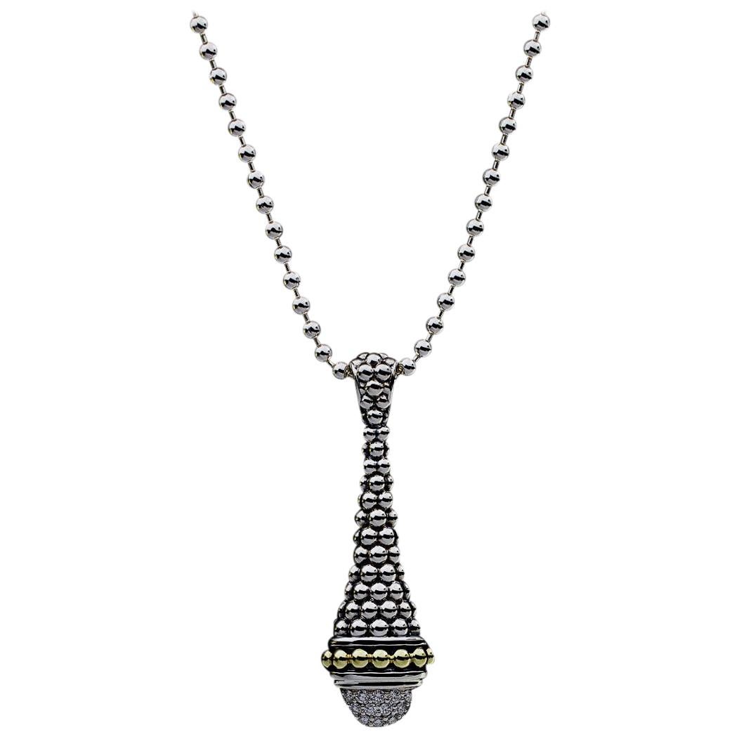 Lagos Signature Caviar Mixed Metals 0.36 Carat Round Diamond Pendant