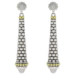 Lagos Signature Caviar Mixed Metals 0.42 Carat Round Diamond Drop Earrings