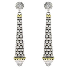 Lagos Signature Caviar Mixed Metals 0.42 Carat Round Diamond Drop Earrings