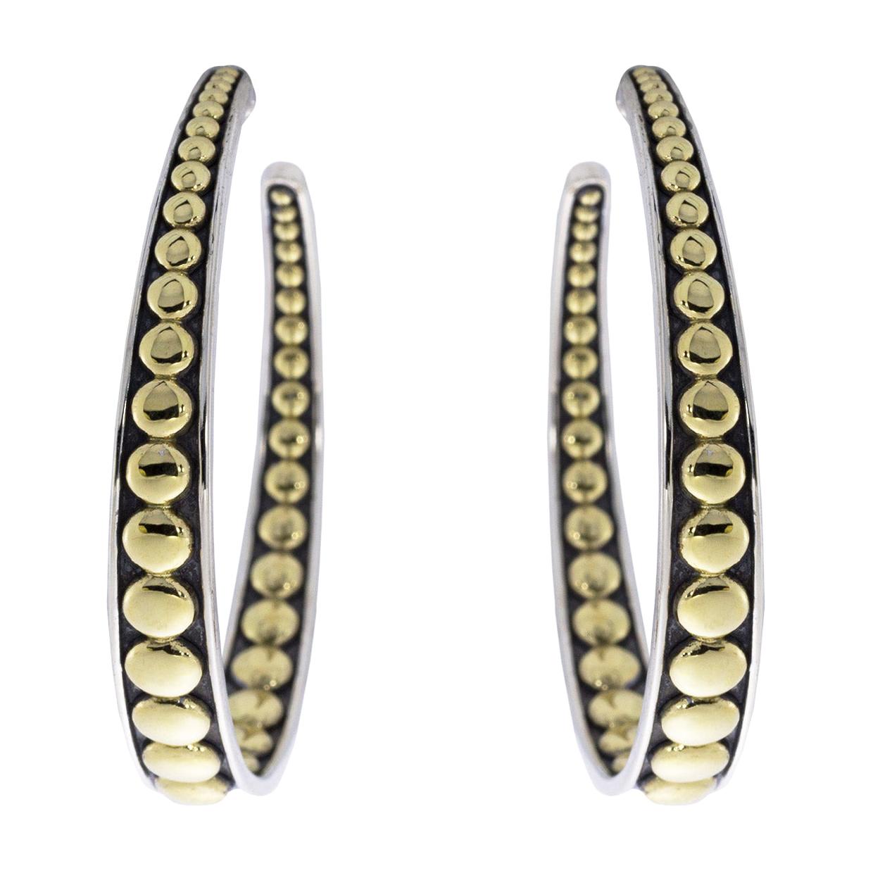 Lagos Signature Caviar Silver & Gold Tapered Beaded Hoop Earrings