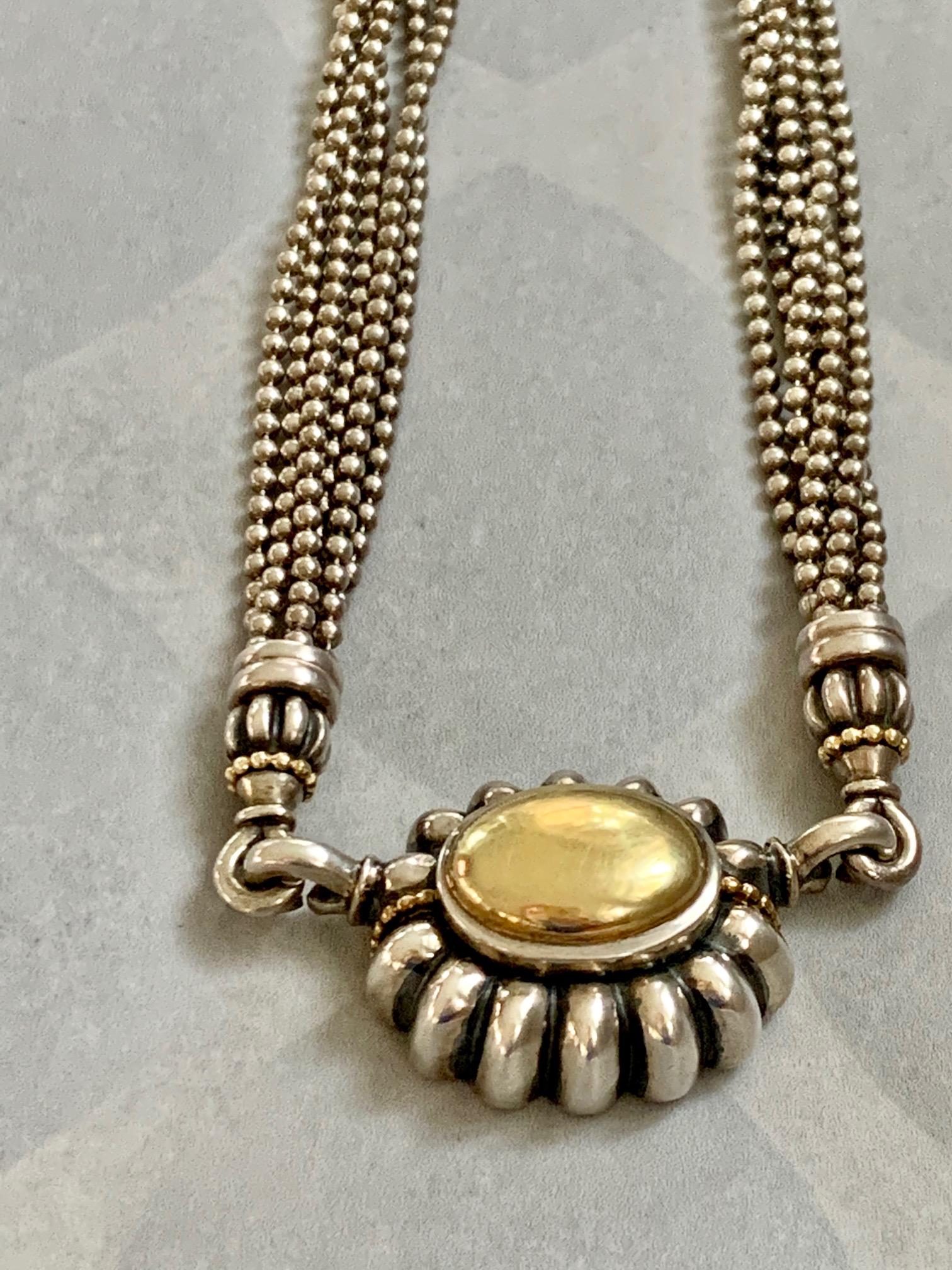 Lagos Signed Caviar Sterling and 18 Karat Yellow Gold Necklace In Good Condition For Sale In St. Louis Park, MN