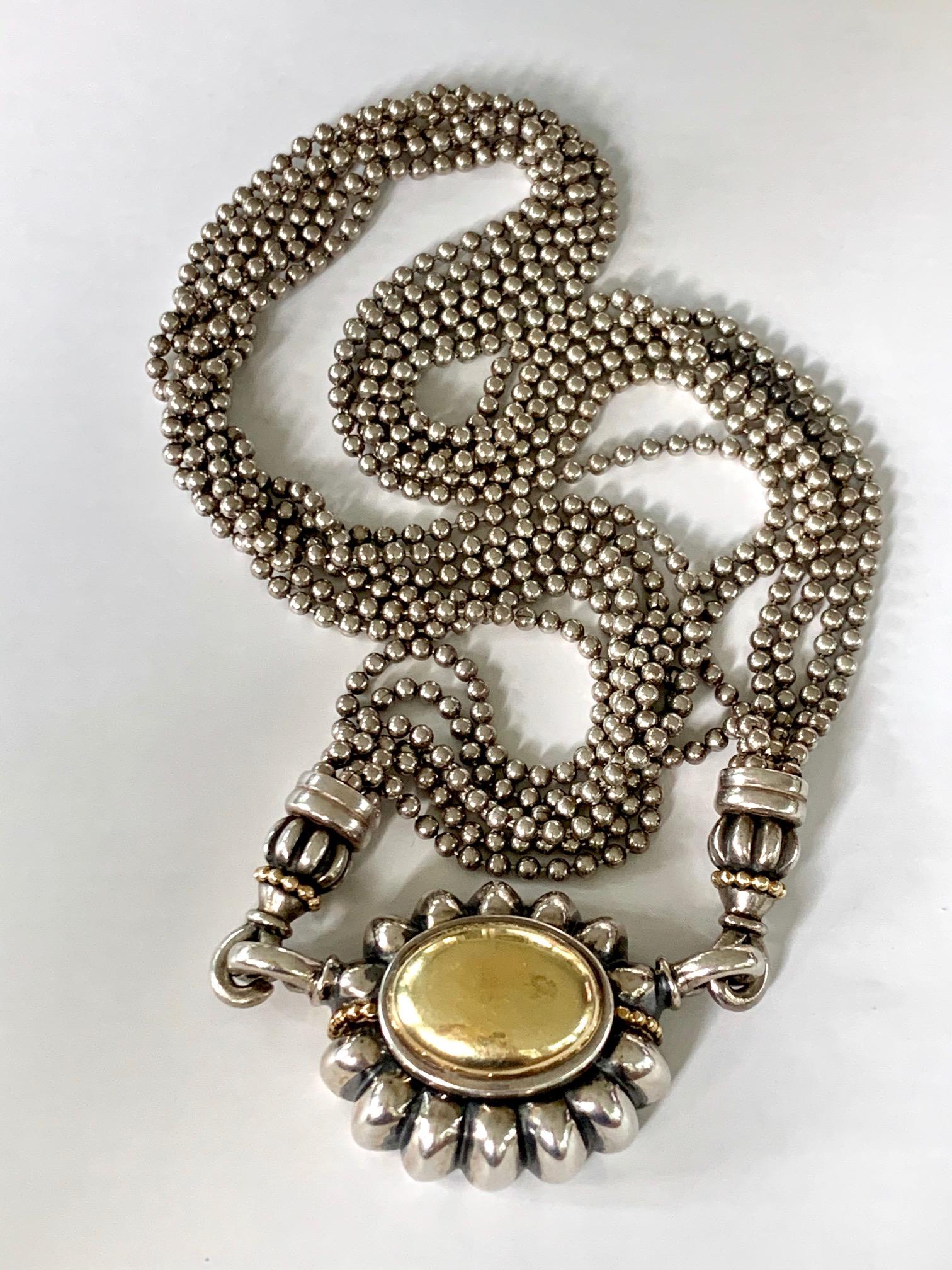 Women's Lagos Signed Caviar Sterling and 18 Karat Yellow Gold Necklace For Sale