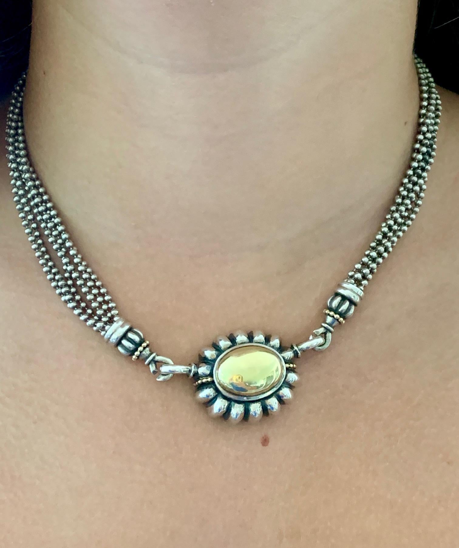 Lagos Signed Caviar Sterling and 18 Karat Yellow Gold Necklace For Sale 2