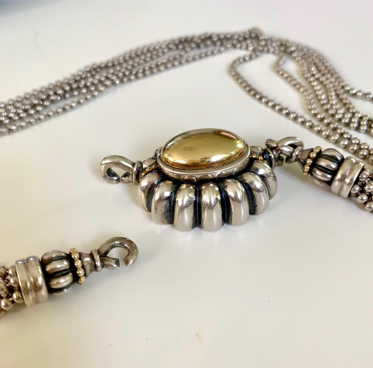 Lagos Signed Caviar Sterling and 18 Karat Yellow Gold Necklace For Sale 4
