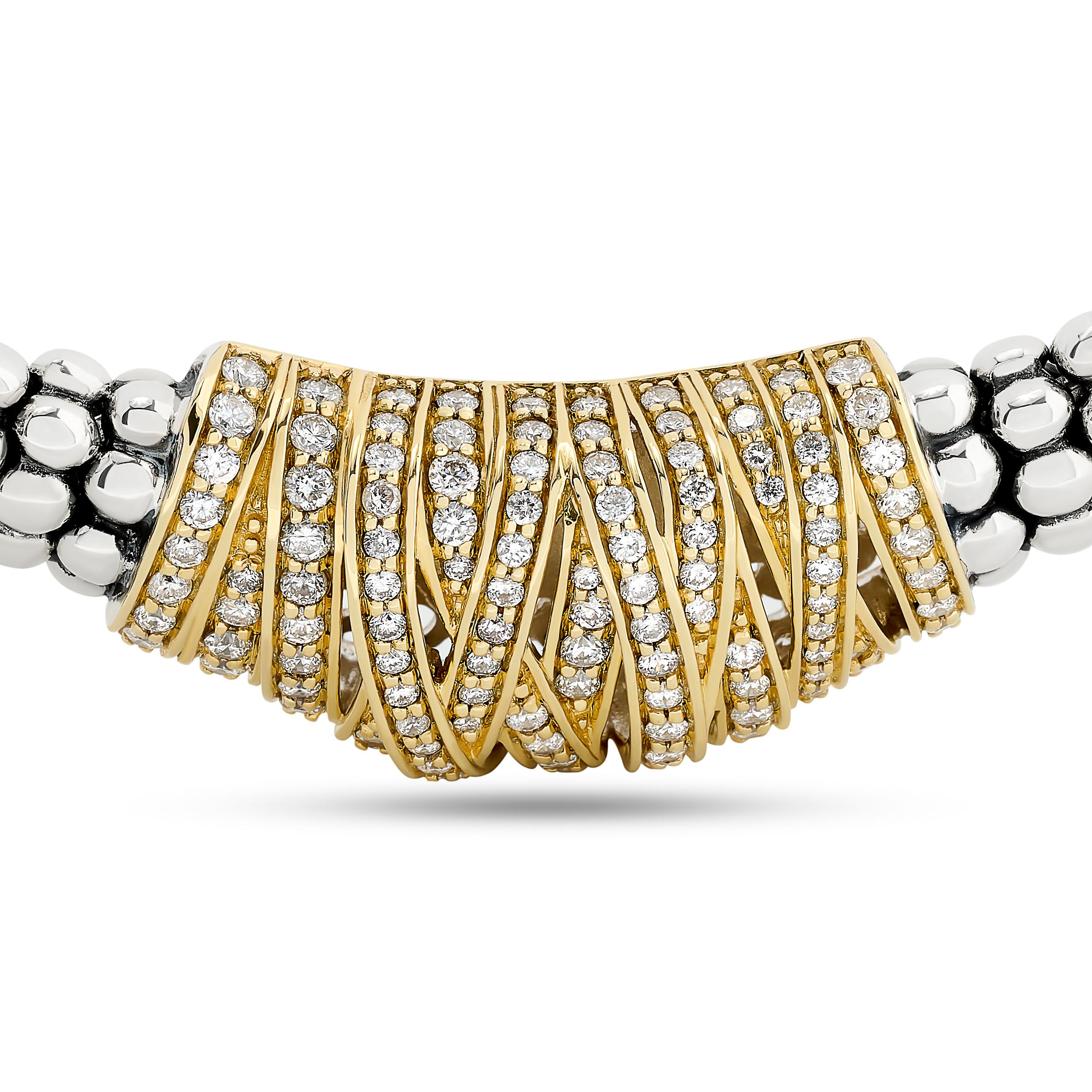 Taille ronde Collier Caviar collection Lagos en argent et or jaune 18 carats avec diamants en vente