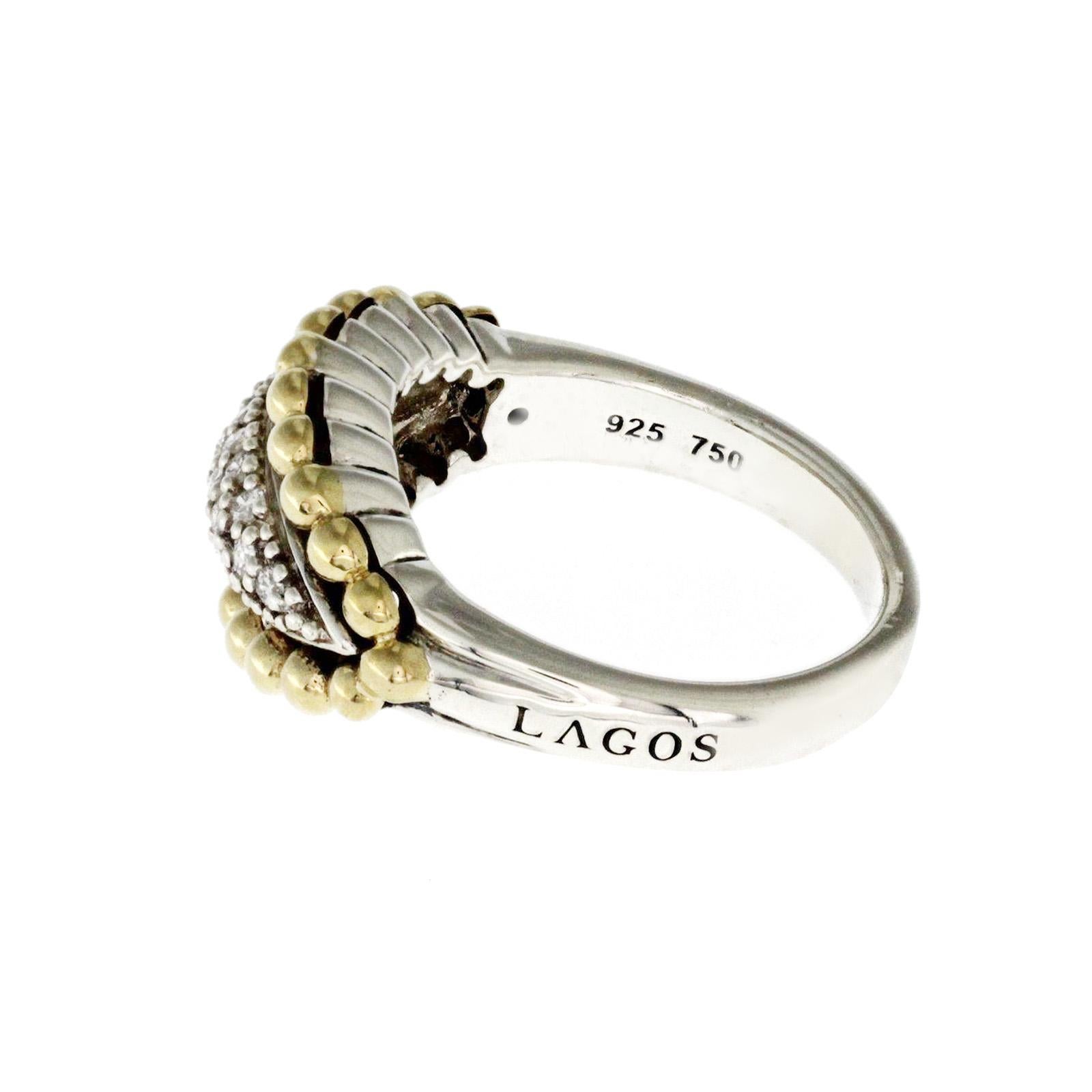 Women's or Men's Lagos Sterling 925 Silver and 18 Karat Yellow Gold Diamond Band
