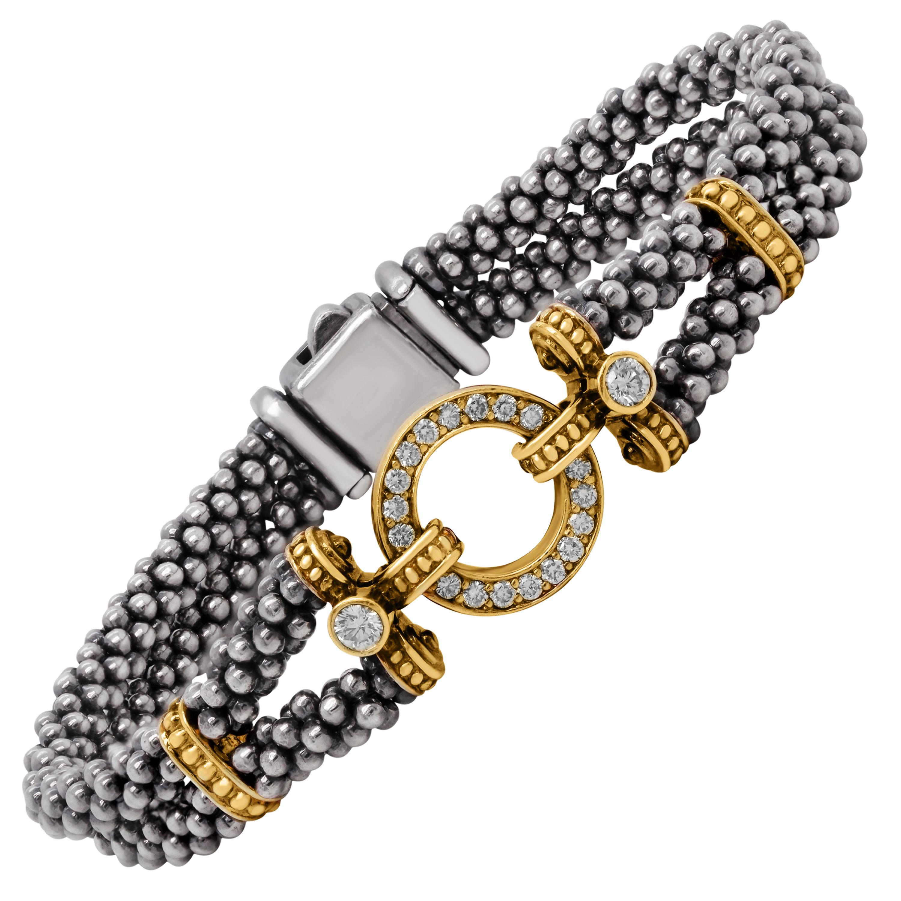 Lagos Sterling Silver 18 Karat Gold Diamond Enso Circle Game Caviar Bracelet