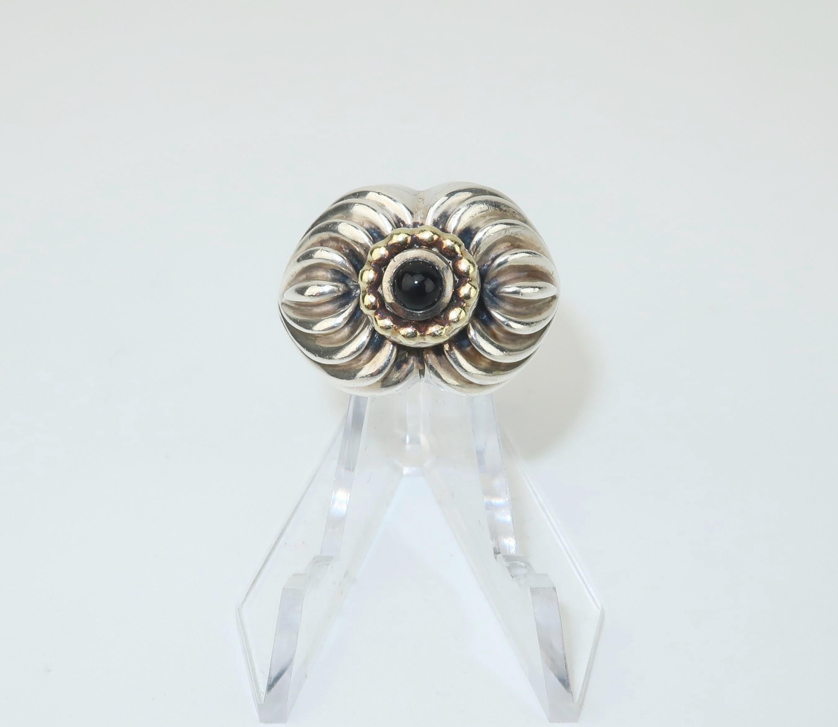 Cabochon Lagos Sterling Silver & 18K Gold Caviar Ring