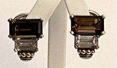 Lagos Sterling Silver, 18K Gold, White Sapphire & Smokey Quartz Earrings