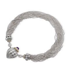 Lagos Sterling Silber & 18k Gelbgold Amethyst geraffte Herz-Halskette