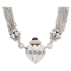 Lagos Sterling Silber & 18k Gelbgold Amethyst geraffte Herz-Halskette