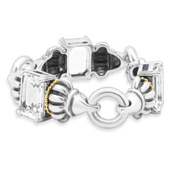 Lagos Pulsera de Plata de Ley y Oro Amarillo de 18k Caviar G Lacier Topacio Blanco