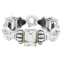Lagos Pulsera de Plata de Ley y Oro Amarillo de 18k Caviar G Lacier Topacio Blanco