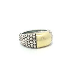Lagos Sterling Silber & 18k Gelbgold Station Caviar High Bar Band Ring
