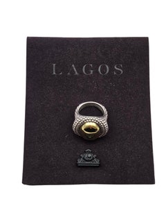 Lagos Sterling Silver and 18K Yellow Gold High Bar Oval Caviar Ring 8 #24817