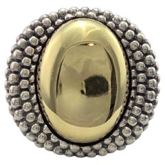 Lagos Sterling Silver and 18K Yellow Gold High Bar Oval Caviar Ring 8 #24817