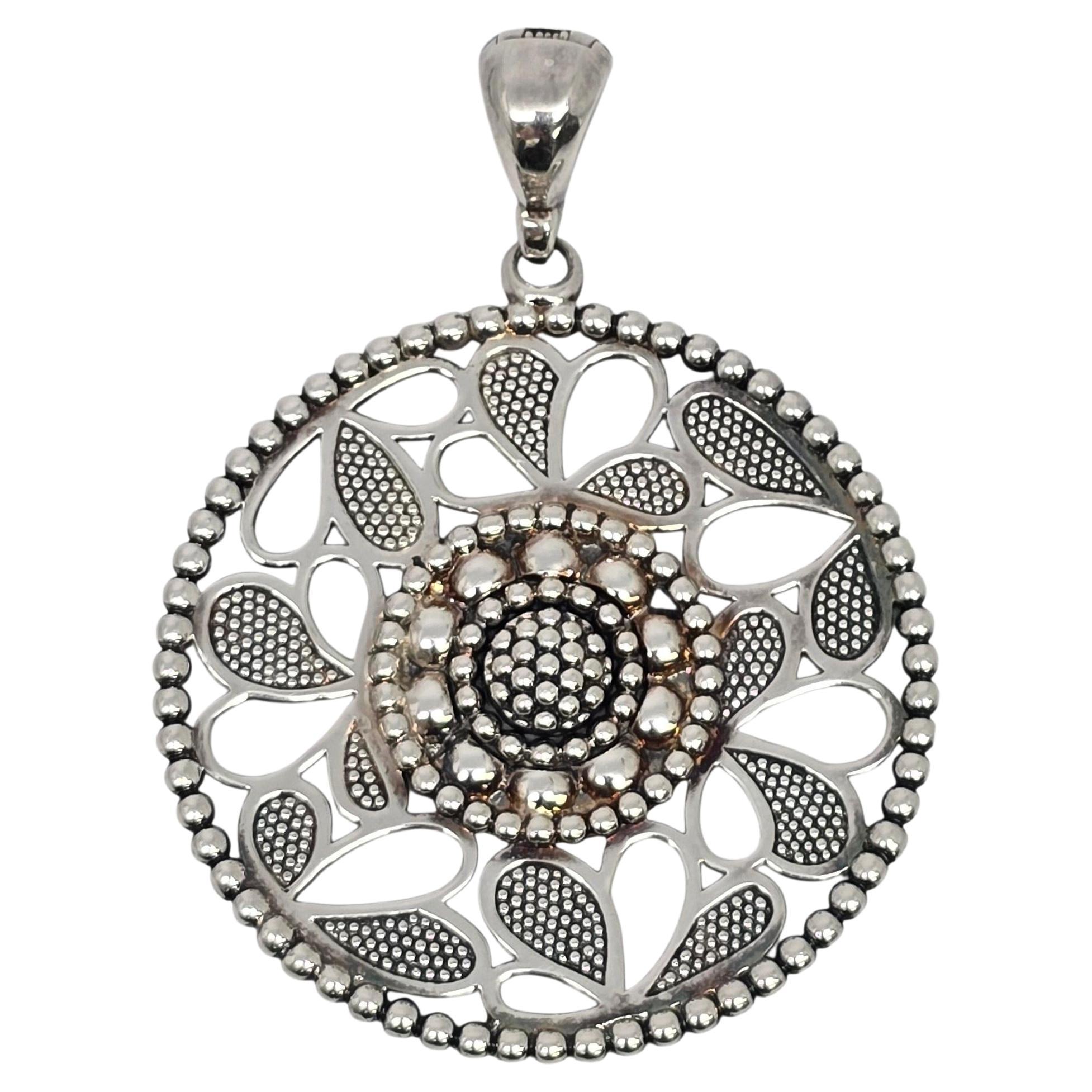 Lagos Sterling Silver Caviar Voyage Flower Round Pendant #24166 in vendita