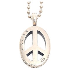Vintage Lagos Sterling Silver Peace Sign Pendant with Ball Chain