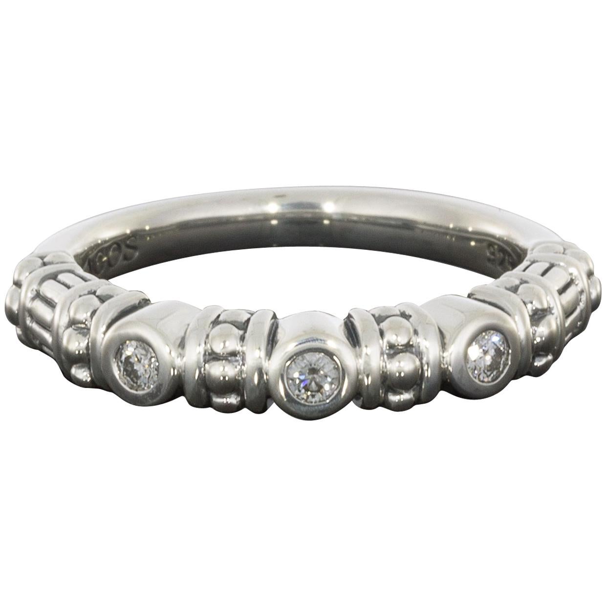 Lagos Sterling Silver Round Diamond Caviar Stacking Band Ring
