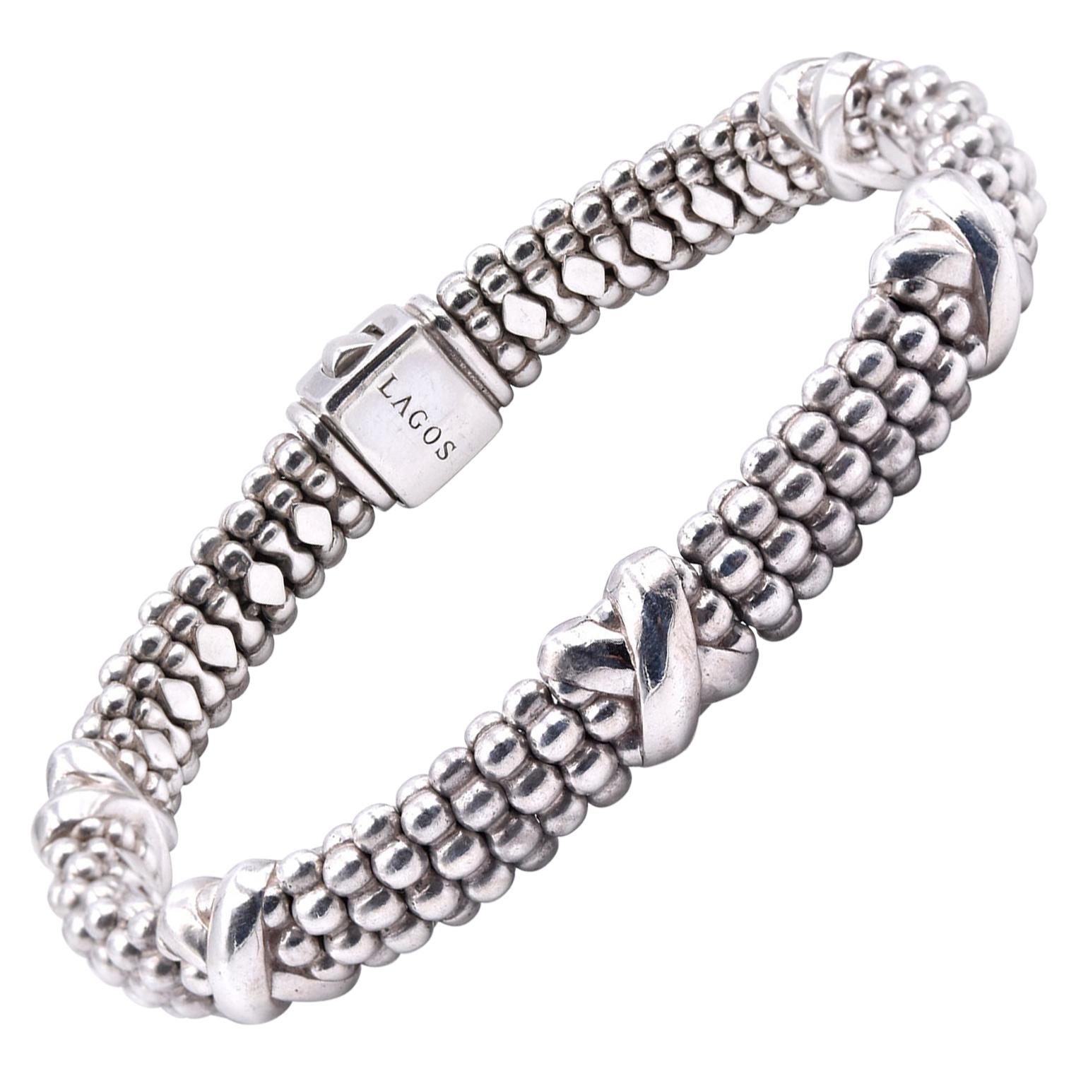 Lagos Sterling Silver Signature Caviar Beaded X-Bracelet