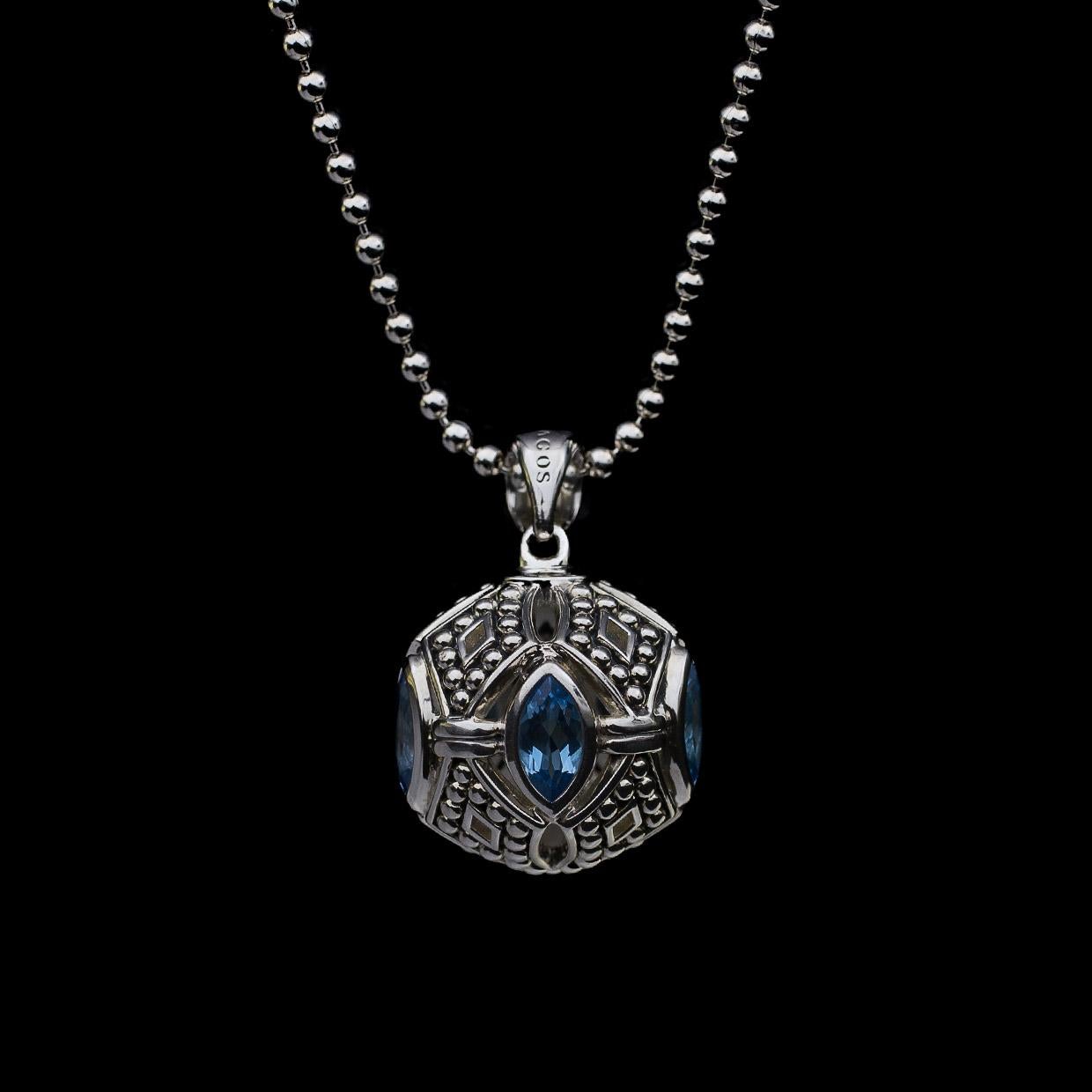 Lagos Talisman Sterling Silver Marquise Cut Blue Topaz Ball Pendant Necklace In New Condition In Columbia, MO