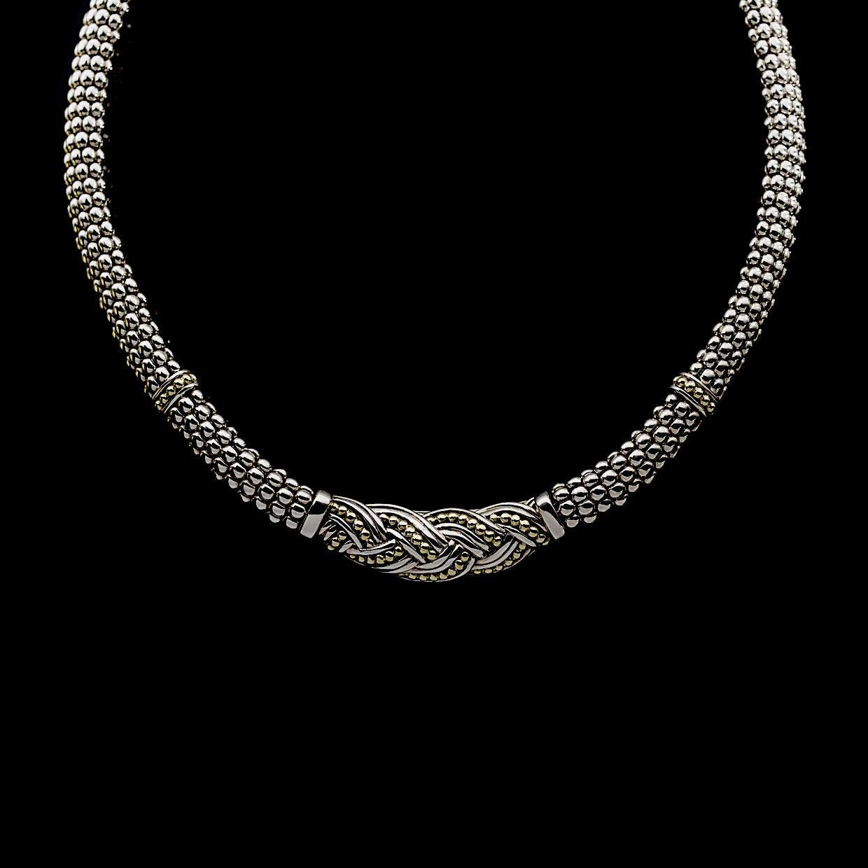 Women's Lagos Torsade Silver & Gold Knot Center Caviar Necklace