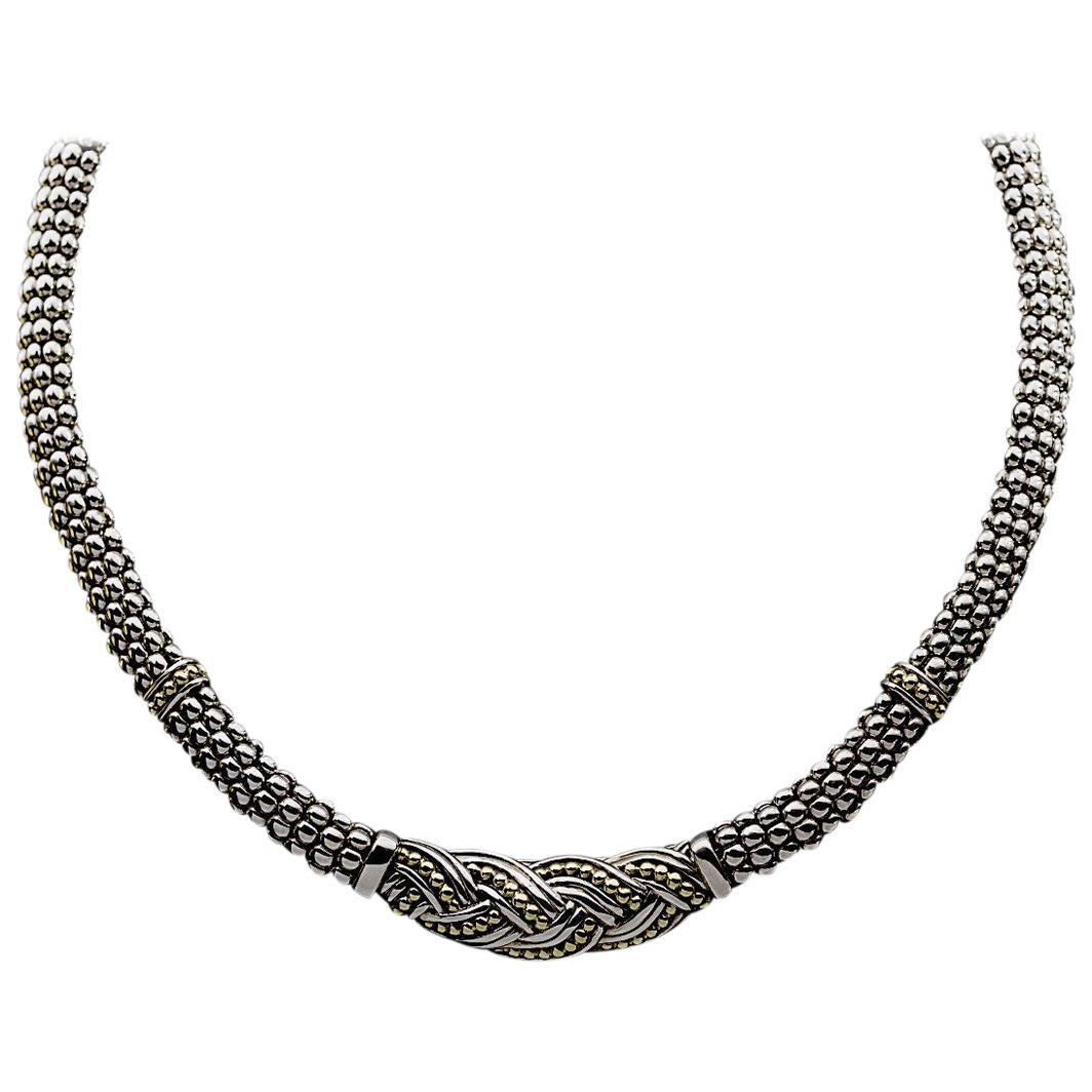 Lagos Torsade Silver & Gold Knot Center Caviar Necklace