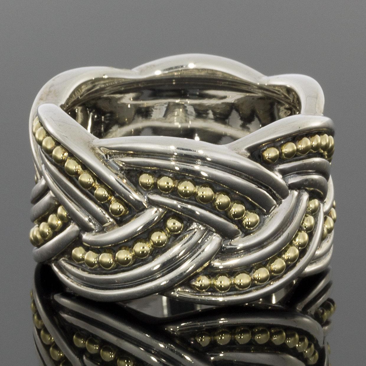 Item Details
Estimated Retail $850.00
Brand Lagos
Collection Torsade
Metal Mixed Metals
Ring Size 7.00
Sizable No
Width 13.25mm
Metal Purity 18k
Finish Polished
Style Eternity

In 1977, LAGOS was founded by artist & master jeweler Stephen Lagos.