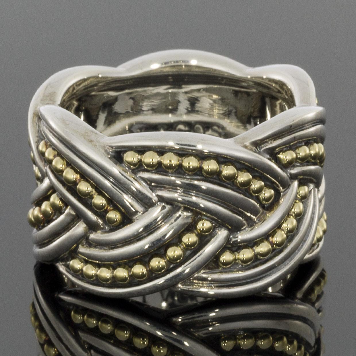 Lagos Torsade Silver & Gold Eternity Knot Band Ring In New Condition In Columbia, MO